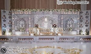 Panneau de fond de scène miroir pour mariage, inspiré de la mosaïque, pour scène de mariage musulman, avec cadre miroir doré de style vintage - Product Image 2