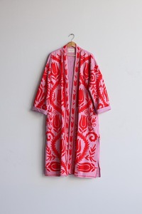 Veste kimono Suzani en coton et soie, broderie traditionnelle, style bohème, manteau long vintage ouzbek Suzani, ethnique, pour festival - Product Image 4