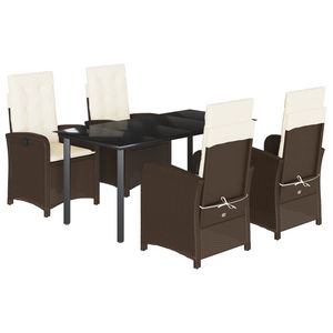 Set da pranzo con 5 pezzi in Poly Rattan marrone con cuscini Set da giardino - Product Image 2