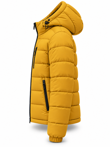 Men's Hooded <b>Puffer</b> <b>Jacket</b> Solid <b>Yellow</b> Polyester Wadding Waterproof Windproof Zipper Closure Casual Winter Custom Logo - Product Image 4