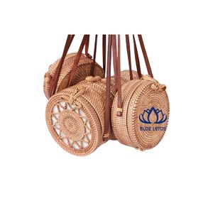 HIGH QUALITY Natural Rattan Bag | Vintage Handcrafted Eco Friendly Woven Beach Purse BLUE <b>LOTUS</b> Women's Zipper Closure <b>Pearl</b> - Product Image 1