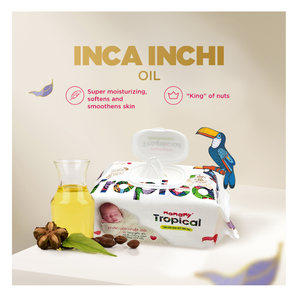 Lingettes humides pour bébé Mamamy Tropical OEM, 90 pièces, non tissées, 100% rayonne, huile de calendula et d'Inca Inchi, taille 200mmx150mm, avec couvercle - Product Image 1