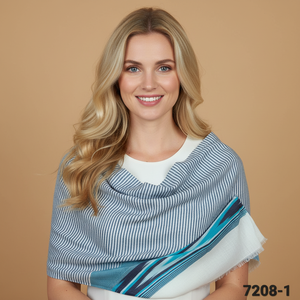 Écharpe pour femme en laine fine et soie, tissée à carreaux, longue, respirante, séchage rapide, durable, légère - Product Image 4