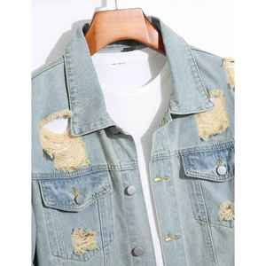 Veste en jean personnalisée pour homme, nouvelle collection, style rétro bleu déchiré, coupe classique, mode urbaine, vente en gros - Product Image 4