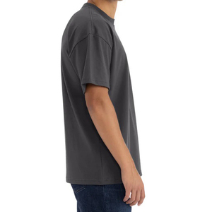 T-shirt gris à manches courtes et col rond pour homme, couleur unie, 100 % coton jersey, décontracté, coupe oversize, respirant, effet délavé - Product Image 2