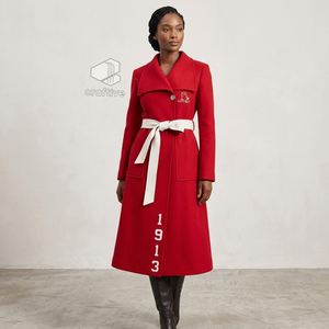 Delta |   Sigma |   Manteau en laine Theta Sorority pour femmes, coupe ajustée, long, avec ceinture, fermeture à boutons, vêtement décontracté et formel - Product Image 4