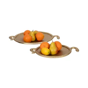 Handmade Fruit Serving Tray for Stylish Kitchen Counter Decorative Accessories Designer Metal Display TrayOval Metal Serving - Product Image 3