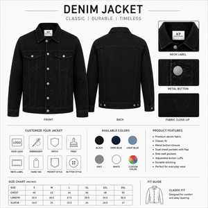 Men's Black Denim Jacket Casual Turn-down Collar Single Breasted Washed Cotton Regular Fit Autumn Wear - Product Image 6