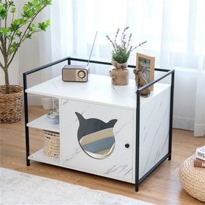 Mesa Auxiliar de Lujo de 2 Niveles para Sala de Estar, Estante de Almacenamiento de Gran Capacidad, Caja de Arena para Gatos de Madera y PC, Casa para Gatos Económica y Elegante - Product Image 2