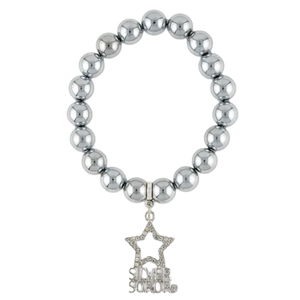 Silver <b>Beaded</b> Bracelet with Silver Star Charm Stretch Fashion Jewelry Elegant Wrist Accessory Gift for Women Daily Wear - Product Image 1
