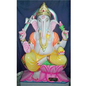 Statue de Dieu Shree Ganesh Ji en marbre blanc brillant décoratif, assis sur un chowki avec une souris, design magnifique pour la prière - Product Image 2