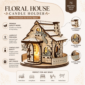 Floral House Wooden Candle Holder | Laser Cut Decorative Cottage <b>Tealight</b> <b>Lantern</b> for Home Decor Living Room Bedroom Decoration - Product Image 5
