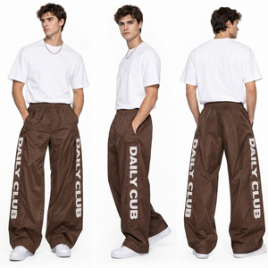 OEM Men's Printed Wide Leg Windbrekaer Pants Lightweight Nylon Trousers Elastic Waist Hiking <b>Camping</b> Men's Waterproof Pants - Product Image 5