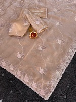 Sari indien traditionnel en satin de soie Fendy de qualité supérieure, avec broderies et perles lourdes faites à la main, protection solaire, séchage rapide