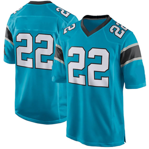 เสื้อฟุตบอลอเมริกันแบบกำหนดเอง คอวี แขนสั้น สีดำ พิมพ์หมายเลขสีน้ำเงิน ระบายเหงื่อได้ดี ชุดทีมชาย OEM - Product Image 5