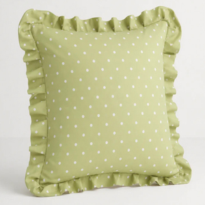 Green Polka Dot Couch <b>Cushion</b> <b>Cover</b> Square <b>Cushion</b> <b>Cover</b> With Ruffle Trim - Product Image 1