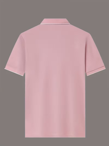 Men's Pink Short Sleeve Polo Shirt Cotton Oxford Fabric Breathable Casual Design Button Front Regular Fit - Product Image 3