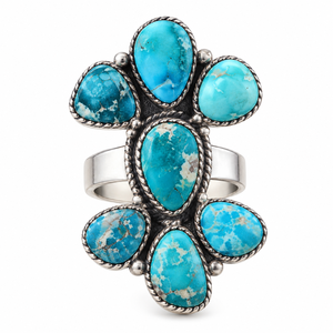 Bague ajustable en argent plaqué avec pierres de turquoise Mohave en forme de poire, style bohème western, bijou fantaisie fait main - Product Image 4