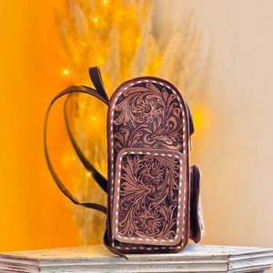 2026 New Arrival 100% Genuine <b>Leather</b> <b>Backpack</b> Brown Color Hand Tooled Florals Carved Bohemian Eco-Friendly Durable <b>Backpack</b> Bag - Product Image 2