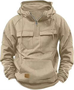 Winter Men Quarter-Zip Long Sleeve Fleece Tactical Hooded Drawstring Pullover <b>Hoodie</b> with Pocket <b>Workout</b> Jacket Sports Wear - Product Image 3