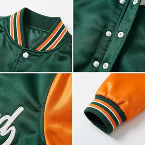 เทรนด์แฟชั่นเสื้อแจ็คเก็ตวาร์ซิตี้สีเขียวส้มสำหรับผู้ชายพิมพ์ลายตัวอักษรปิดด้วยกระดุมสไตล์ลำลองสวมใส่ในฤดูใบไม้ร่วง - Product Image 6