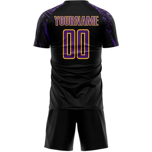Ensemble d'uniformes de football pour sports d'équipe, avec construction respirante, coupe athlétique, anti-humidité - Uniforme de football personnalisé noir et gris - Product Image 3