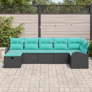 Juego de sofás de jardín de ratán sintético negro de 7 piezas con cojines - Product Image 3