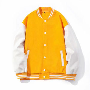 Veste universitaire personnalisée 100 % polyester avec manches en cuir, vestes Letterman de qualité pour femmes, veste streetwear à col montant pour hommes - Product Image 1