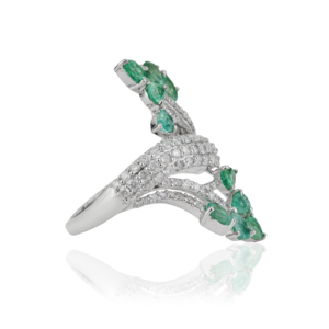 New Arrivals 925 Sterling <b>Silver</b> Pear Cut Natural <b>Emerald</b> & Round Diamond Floral Design Fine <b>Ring</b> Jewelry Wholesale - Product Image 3