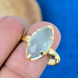Handmade Natural Aqua Chalcedony Marquise Shape Gemstone <b>Ring</b> 18k Gold Micron Over <b>925</b> Sterling <b>Silver</b> - Product Image 3