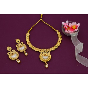 Bijoux finition mate design indien plaqué or finition mate collier boucles d'oreilles ensemble de bijoux de mode pour les femmes de la collection de mariage - Product Image 4