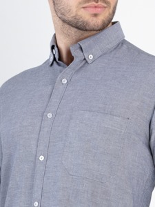 Chemise décontractée pour homme en popeline de coton gris, col rabattu, manches longues, respirante, coupe classique, couleur unie, style printemps - Product Image 6