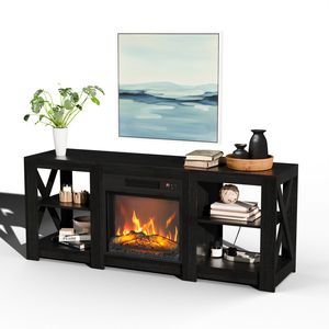 Mobiletto per Caminetto a Doppia Faccia Nero da 58 Pollici con Nucleo da 18 Pollici, 149x40x60cm, Supporto TV Indipendente - Product Image 2