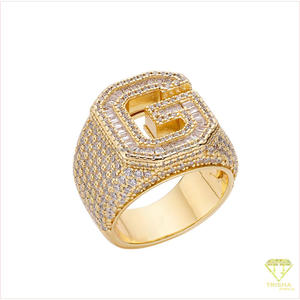Bague tendance lettre G en argent sterling 925 avec diamant Moissanite, bijoux pour homme en stock - Product Image 2