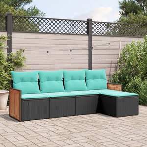 Conjunto de Sofás Negros para Patio con Cojines Azules, Sofás de Jardín - Product Image 1