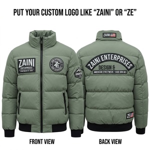 Blouson matelassé pour homme en polyester premium 300 GSM, rembourrage chaud, vert sauge, logo brodé personnalisé, streetwear chaud - Product Image 1