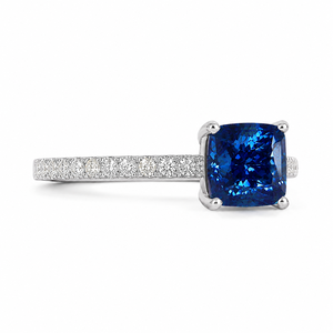 Bague de fiançailles en argent sterling 925 avec diamant taille princesse bleu et moissanite, bague de mariage - Product Image 3
