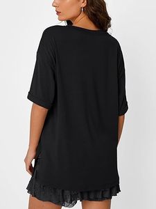 T-shirt oversize à col rond en tissu respirant et écologique, imprimé, idéal pour l'été, la gym, les tenues décontractées et la maison - Product Image 4