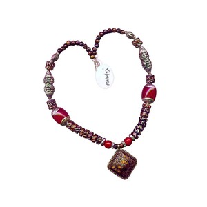 Bohemian Red Beaded <b>Necklace</b> with Antique Pendant Vintage Style Ethnic Tribal <b>Statement</b> Jewelry Unique Gift for Women - Product Image 6