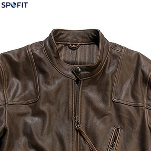 Custom Men's Vintage Leather <b>Jacket</b> Stand Collar Full Zip Casual Motorcycle <b>Jacket</b> with Multiple Pockets - Product Image 6