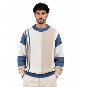 Men's Patchwork Knitted Sweater Full Sleeve O Neck <b>Spliced</b> Design Autumn Wear 100% Acrylic Pullover Knitted Sweaters Made Pakist - Product Image 4