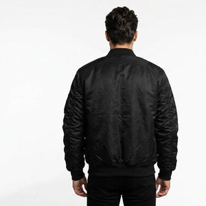 Blouson bomber noir pour homme, couleur unie, fermeture éclair, col montant, style décontracté, matière polyester, vêtement d'automne - Product Image 2