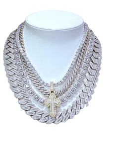 Collar de Última Moda con Colgante de Moissanita y Diamantes, Chapado en Oro, Estilo Cubano, Tenis, Cruz Religiosa, Hip Hop, Iced Bling, para Fiesta - Product Image 1