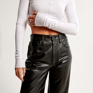 Pantalones de Lona Verde Personalizados con Detalles en Cuero para Mujer, Nuevo Diseño, Estilo Urbano, Corte Regular, Casual, para Invierno, con Logotipo, Frente Plano, Cintura Media - Product Image 1