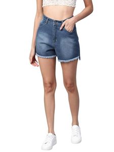 Women's High Waist Denim <b>Shorts</b> 100% Cotton Casual Regular Fit Vintage Belted Stylish Comfortable Stretchable Everyday Jeans - Product Image 1