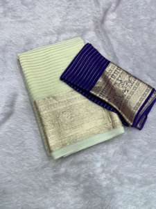 Sari en Georgette de Soie avec Bordure Tissée Lourde Style Moderne pour Soirée, Doublure Zari et Blouse en Viscose Contrastante - Product Image 3