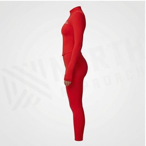 Modern Approach 2 Piece Yoga Set Full Length Zipper Front Solid Red High Waist Active Stretch Women's Sportswear - Product Image 3