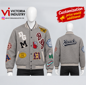 Veste universitaire en laine noire pour homme, manches en cuir véritable, patch brodé en chenille, veste bomber universitaire personnalisée - Product Image 2
