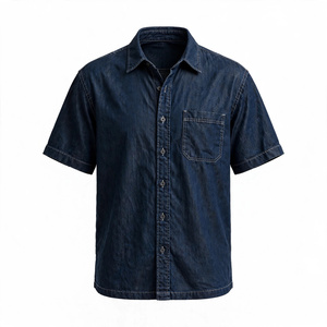 Camisa vaquera de manga corta para hombre, cuello vuelto, lavada, informal, con botones, de BD - Product Image 1