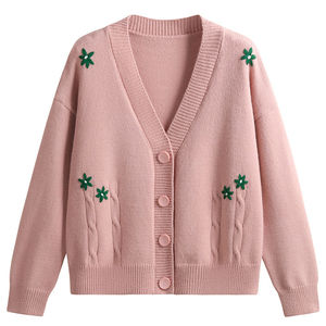 Cardigan tricoté pour homme avec broderie florale, manches longues, pull décontracté d'automne, épaisseur standard, style bohème décontracté, idéal comme couvre-maillot de bain. - Product Image 3